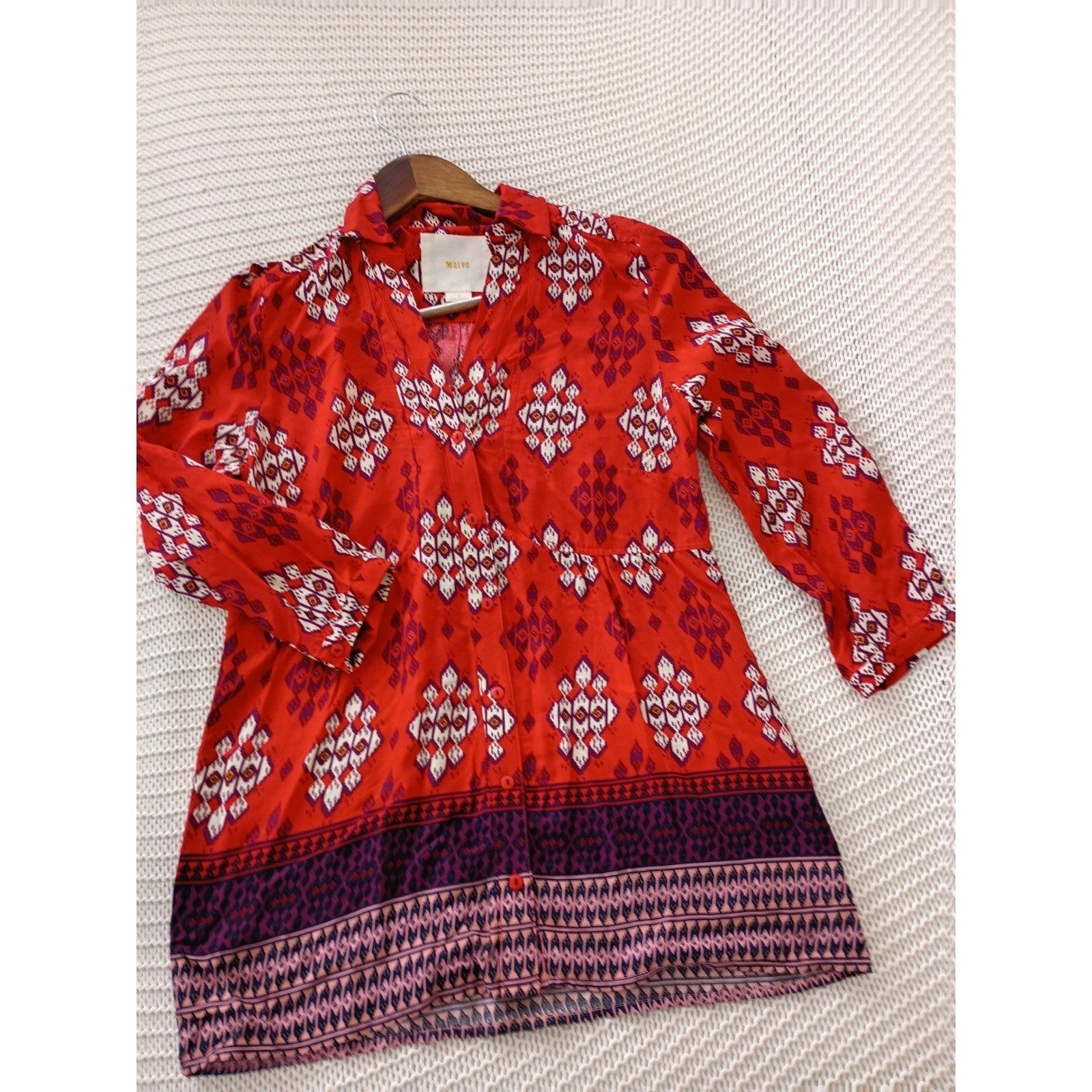 Maeve Anthropologie Boto Red Ikat Geometric Print Tunic Top Fits S Peasant $118