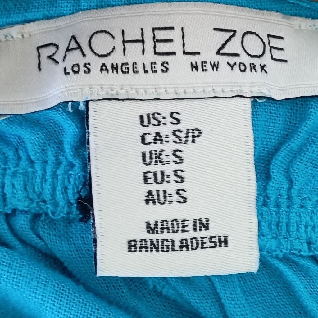 Rachel Zoe Linen Blend Tiered Midi Dress Teal Crochet Lace Boho Cottage S