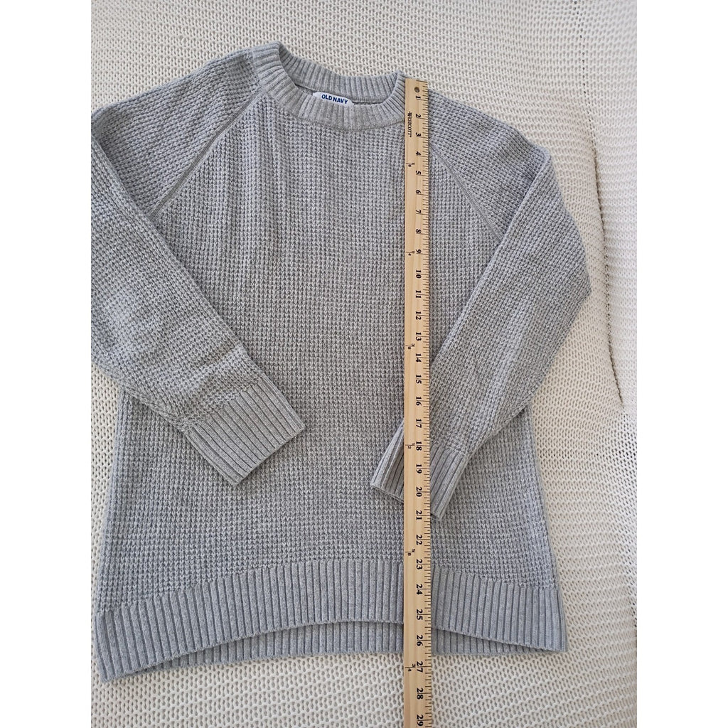 Old Navy Light Grey Cotton Heather Waffle Knit Crewneck Sweater Soft Size S/M
