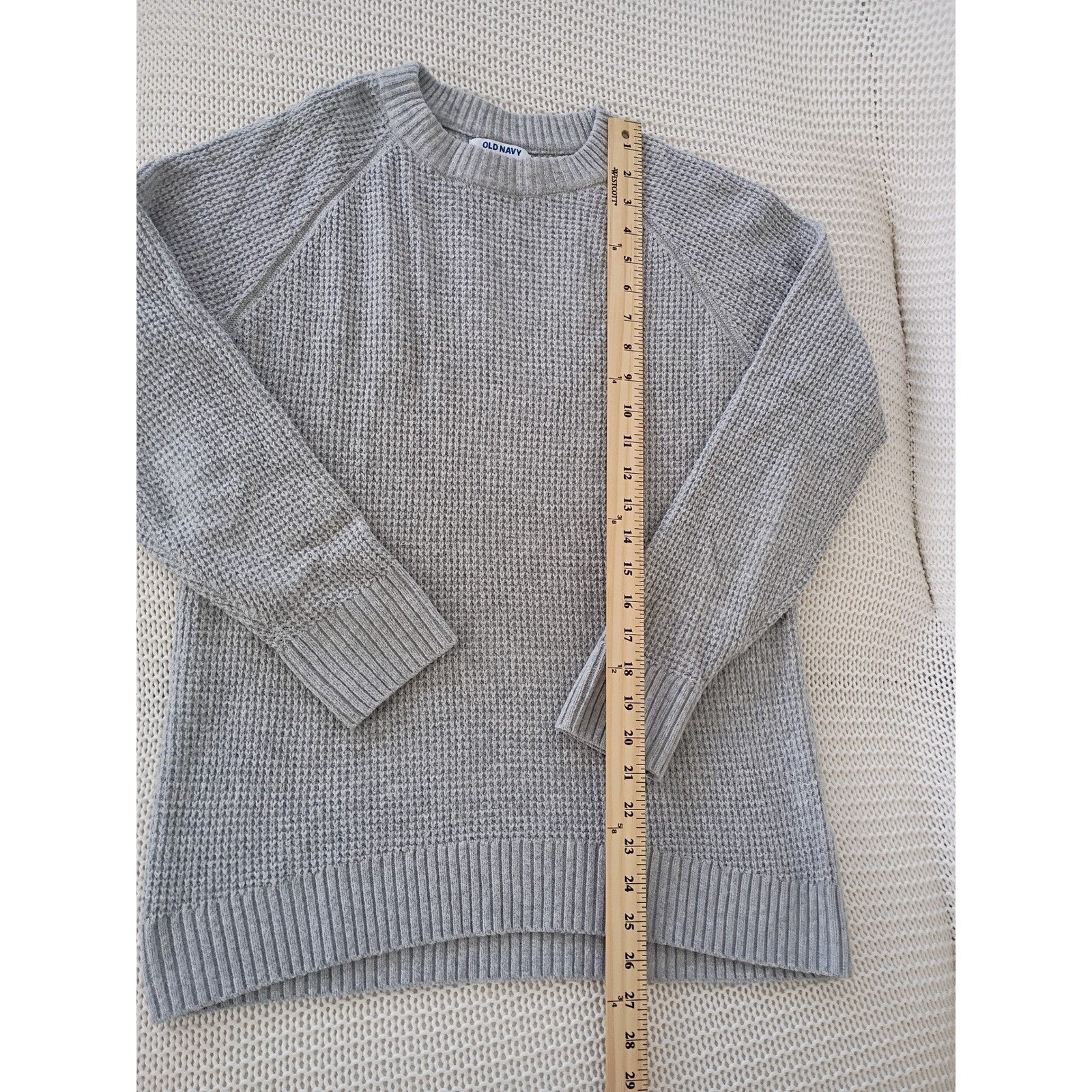 Old Navy Light Grey Cotton Heather Waffle Knit Crewneck Sweater Soft Size S/M