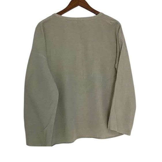 ZARA Linen Blend Tunic Khaki Green Oversized V Neck Coastal M