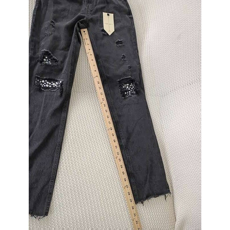 Banjara NWT Y2K Studded Embellished Distressed Raw Hem Jeans 27x28 Rocker Chic