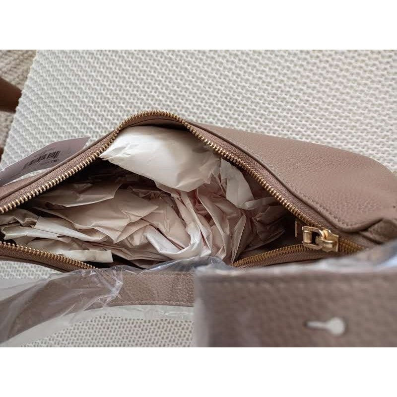 NWT The Drop Avalon Small Shoulder Bag Tan Pebble Faux Leather Crescent Hobo Bag