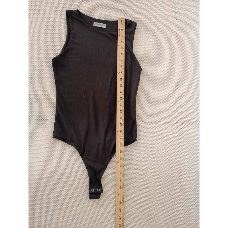Popular 21 Black Ribbed Sleeveless Bodysuit S Goth Grunge Crew Neck Snap Closure