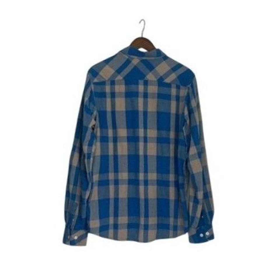 ELEMENT Skater Blue Tan Plaid Flannel Cotton Button Down Shirt Large Long Sleeve