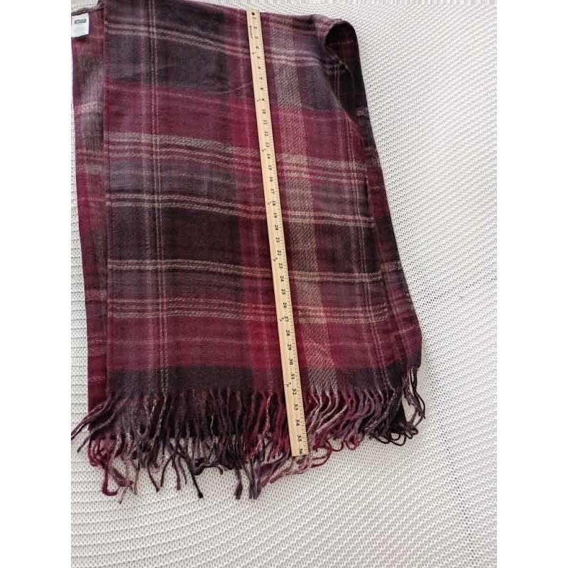 Woolrich Green Label Plaid Wrap Shawl Burgundy Wine Fringed One Size Poncho
