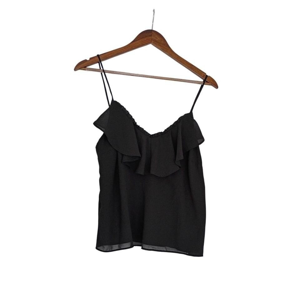 Abercrombie Fitch Ruffle Trim Cami Black Spaghetti Strap Womens M