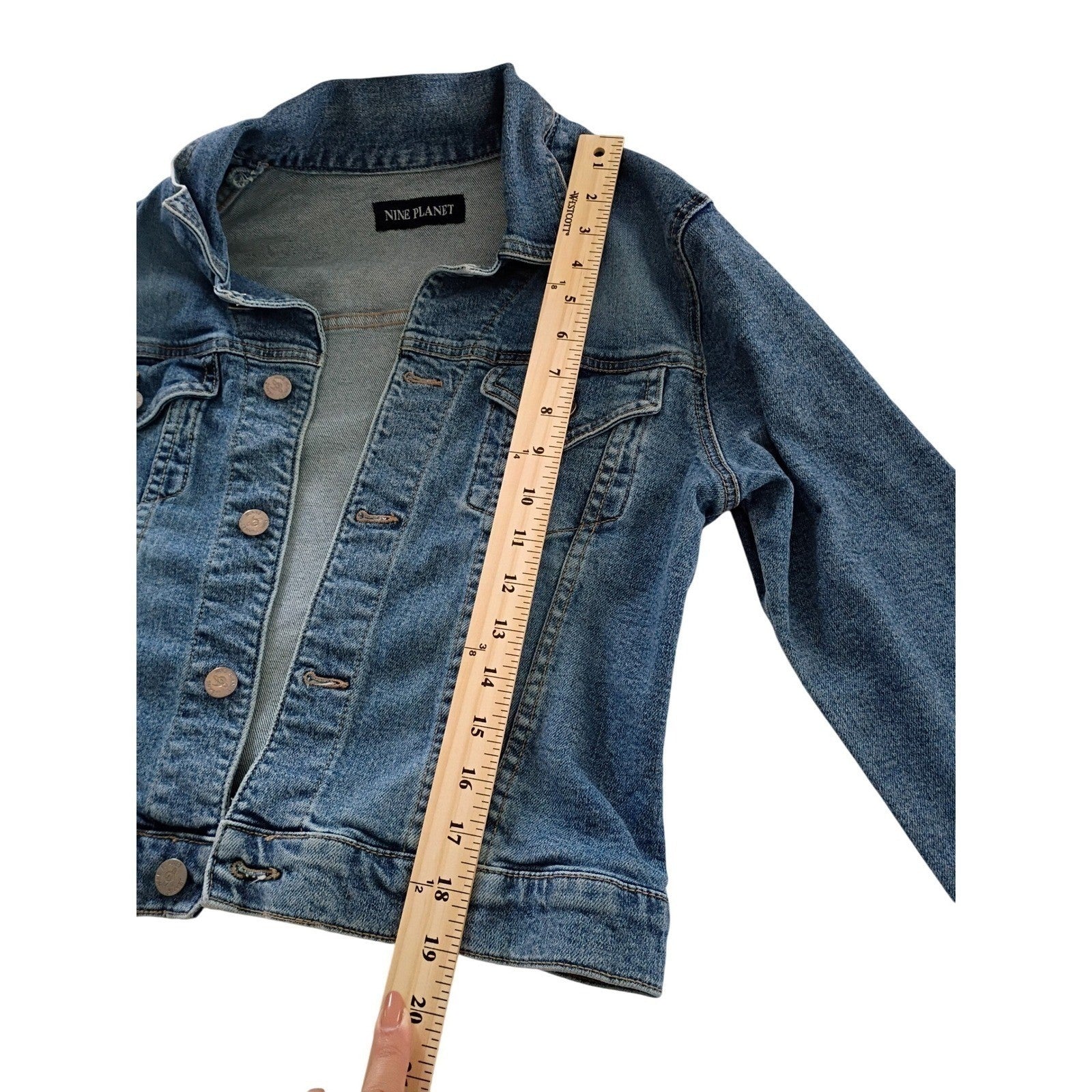 Nine Planet Vintage Y2K Cropped Denim Jacket S Fitted Blue Jean Retro Cyber