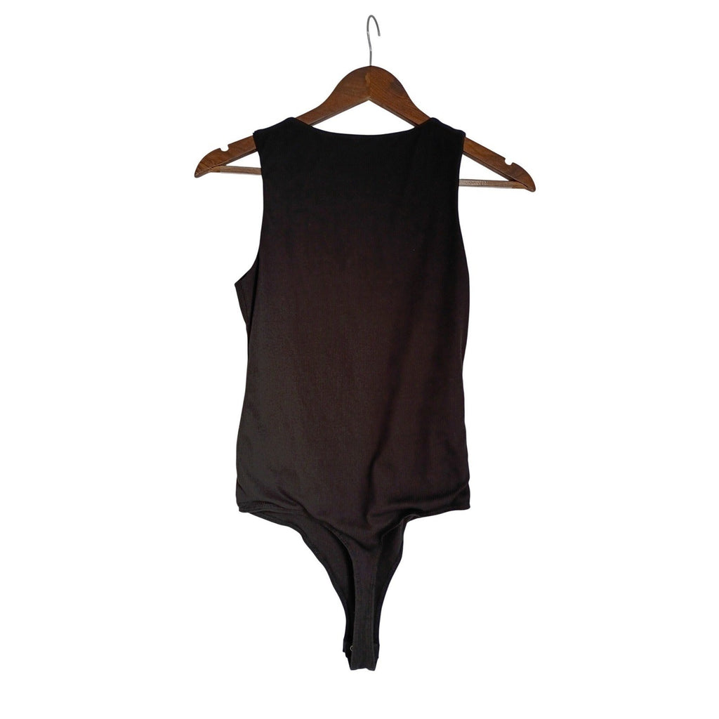 Popular 21 Black Ribbed Sleeveless Bodysuit S Goth Grunge Crew Neck Snap Closure