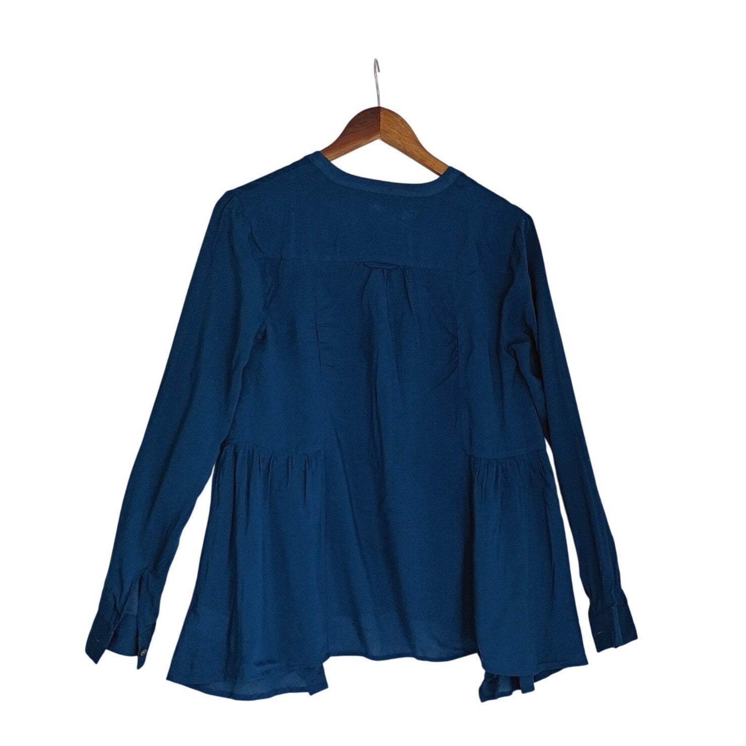 Maeve Anthropologie Teal Blue Peplum Blouse Split Neck Rayon Top Fits S Boho $88