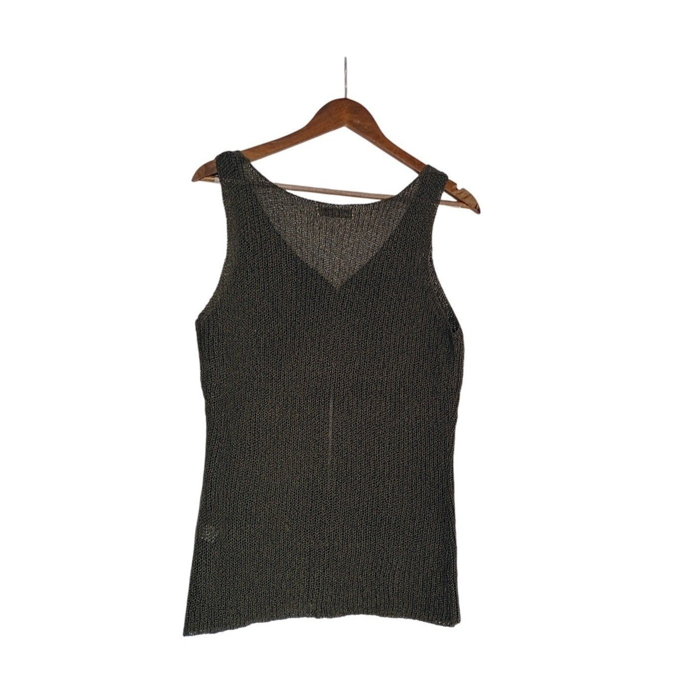 NWT -Zenana Olive Green Open Knit V-Neck Tank Top Sleeveless Vest XL