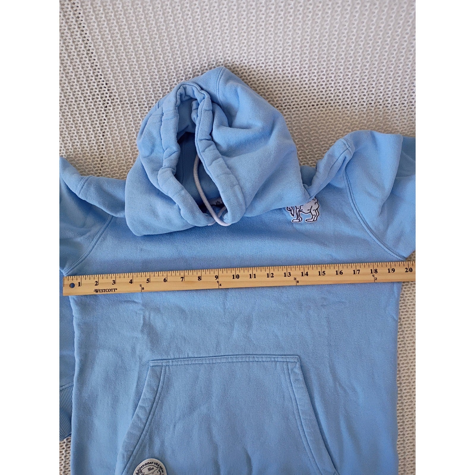 GOAT Light Blue Hoodie Pullover Graphic Print Small Oversized Unisex PTP 20"