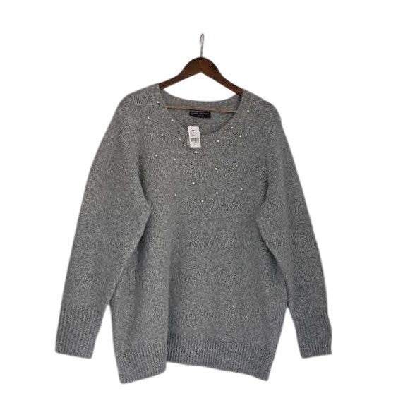 Lane Bryant NWT Sweater Plus Sz 22-24 Gray Sparkle Bead Crew Neck Long Sleeve