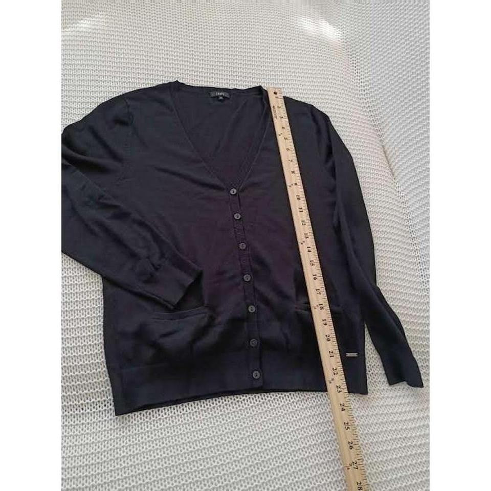 Jones New York Chic Black V-Neck Button Front Cardigan Sweater Pockets Size S